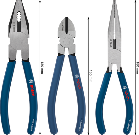 طقم كماشة Bosch بمقابض مانعة للانزلاق، 3 قطع.